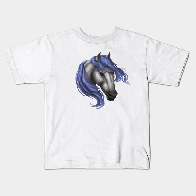 Horse Head - Dapple Cobalt Mane Kids T-Shirt by FalconArt